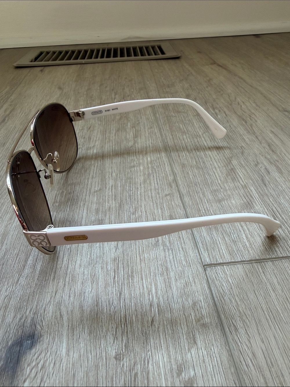 Coach Silver Frame Aviator Sunglasses with Brown Gradient Lenses - Picture 2 of 6